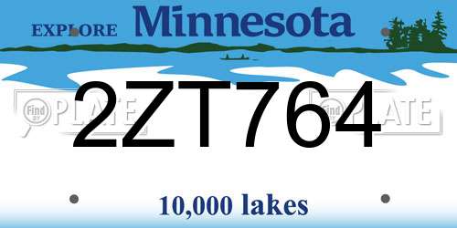 2ZT764 Minnesota License Plate
