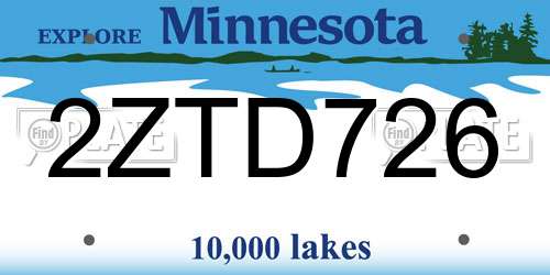 2ZTD726 Minnesota License Plate