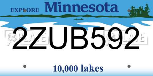 2ZUB592 Minnesota License Plate