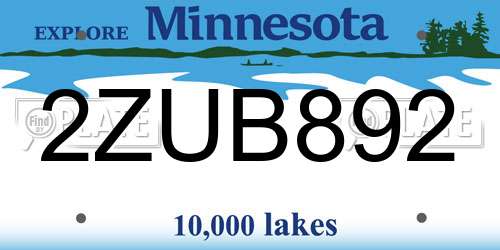 2ZUB892 Minnesota License Plate