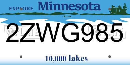 2ZWG985 Minnesota License Plate