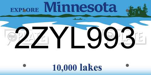 2ZYL993 Minnesota License Plate