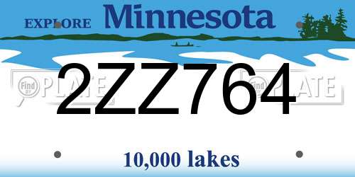 2ZZ764 Minnesota License Plate
