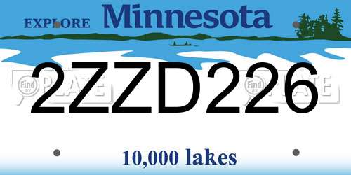 2ZZD226 Minnesota License Plate