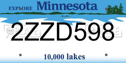 2ZZD598 Minnesota License Plate
