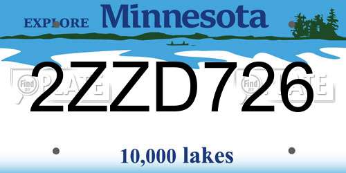 2ZZD726 Minnesota License Plate