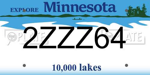 2ZZZ64 Minnesota License Plate
