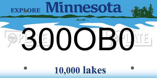 300OB0 Minnesota License Plate