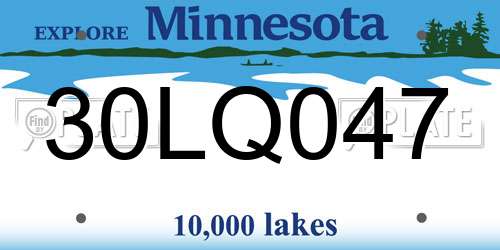 30LQ047 Minnesota License Plate