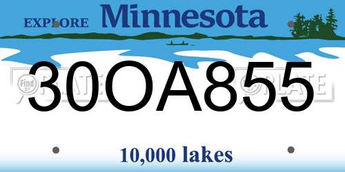 30OA855 Minnesota License Plate