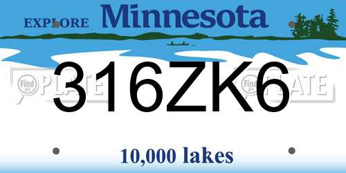 316ZK6 Minnesota License Plate
