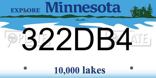 322DB4 Minnesota License Plate