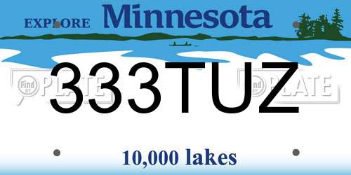 333TUZ Minnesota License Plate