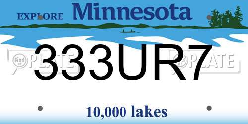 333UR7 Minnesota License Plate