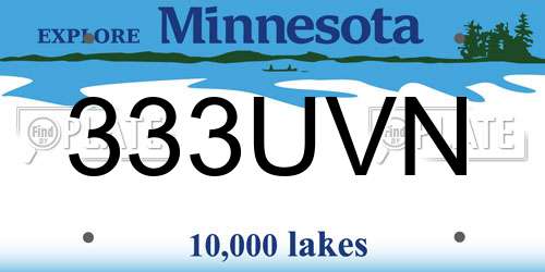 333UVN Minnesota License Plate
