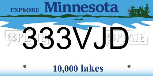 333VJD Minnesota License Plate