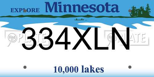 334XLN Minnesota License Plate