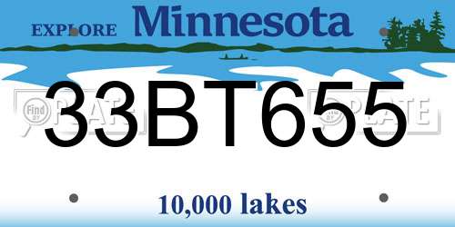 33BT655 Minnesota License Plate