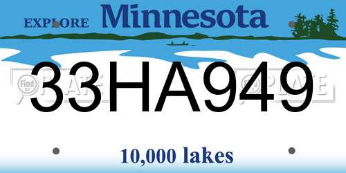 33HA949 Minnesota License Plate