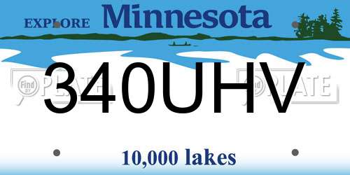 340UHV Minnesota License Plate
