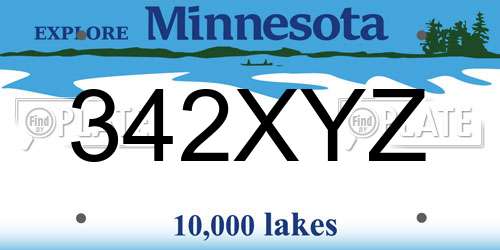 342XYZ Minnesota License Plate