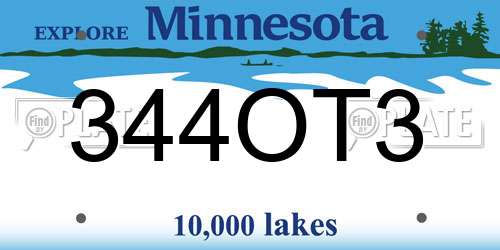 344OT3 Minnesota License Plate