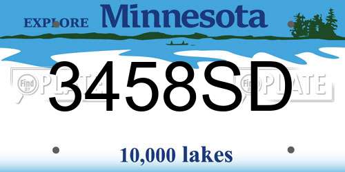 3458SD Minnesota License Plate