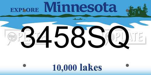 3458SQ Minnesota License Plate