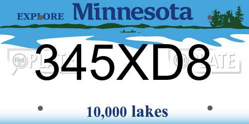 345XD8 Minnesota License Plate