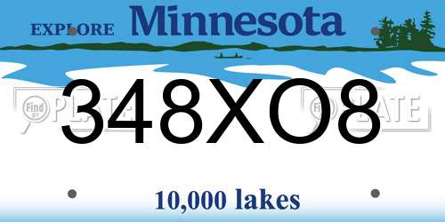 348XO8 Minnesota License Plate
