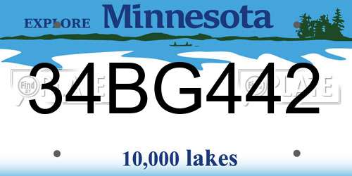 34BG442 Minnesota License Plate