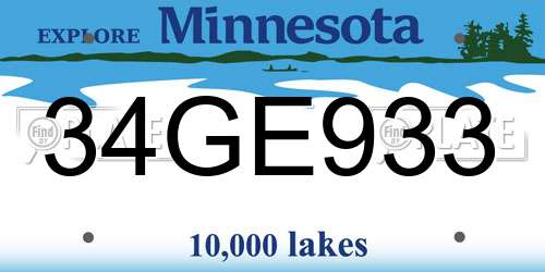 34GE933 Minnesota License Plate