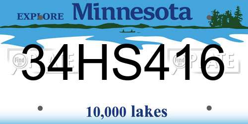 34HS416 Minnesota License Plate