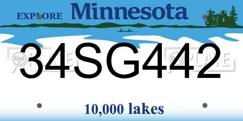 34SG442 Minnesota License Plate