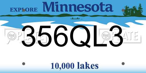 356QL3 Minnesota License Plate
