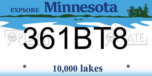361BT8 Minnesota License Plate