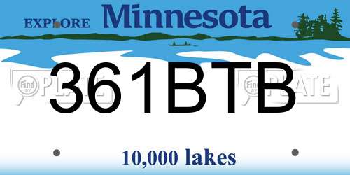 361BTB Minnesota License Plate