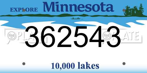 362543 Minnesota License Plate