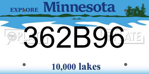 362B96 Minnesota License Plate