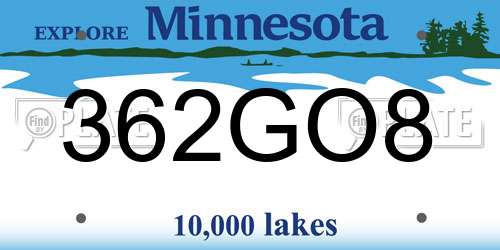 362GO8 Minnesota License Plate