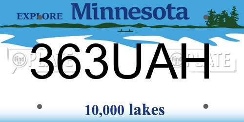 363UAH Minnesota License Plate