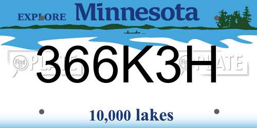 366K3H Minnesota License Plate
