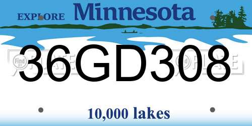 36GD308 Minnesota License Plate