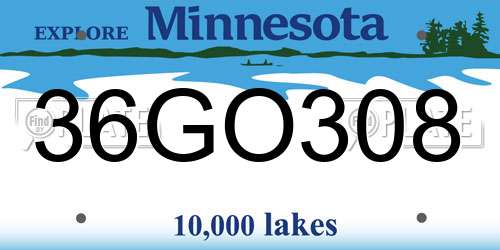36GO308 Minnesota License Plate