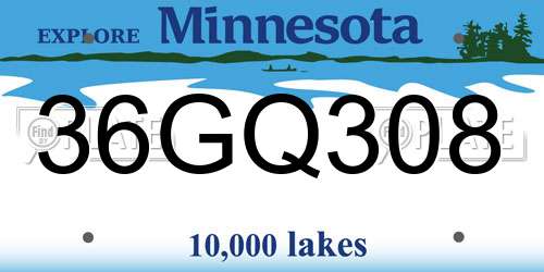 36GQ308 Minnesota License Plate