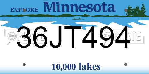 36JT494 Minnesota License Plate
