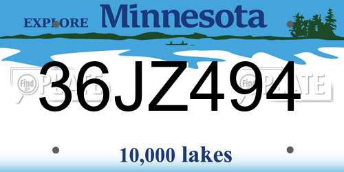 36JZ494 Minnesota License Plate