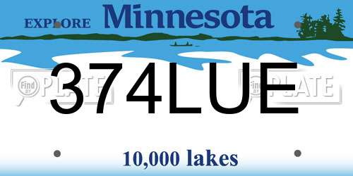 374LUE Minnesota License Plate