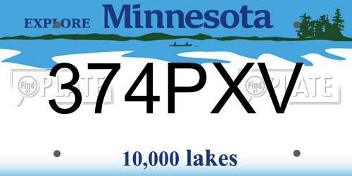 374PXV Minnesota License Plate