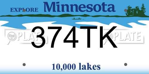 374TK Minnesota License Plate